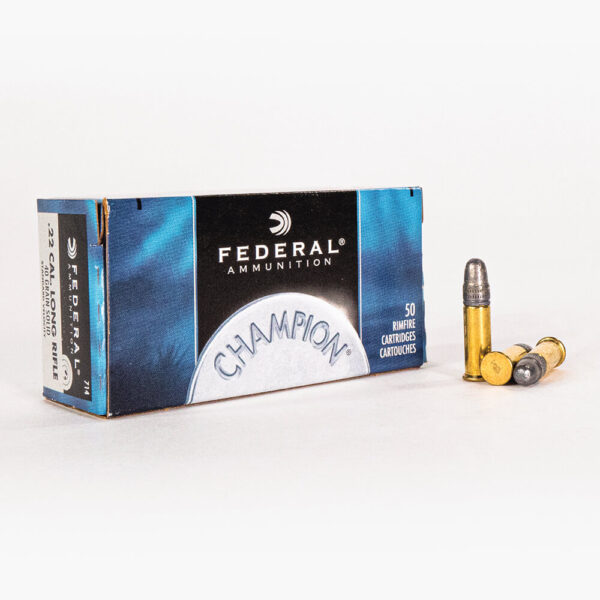 22 LR 40gr LRN Federal Champion 714 Ammo Box Front with Rounds