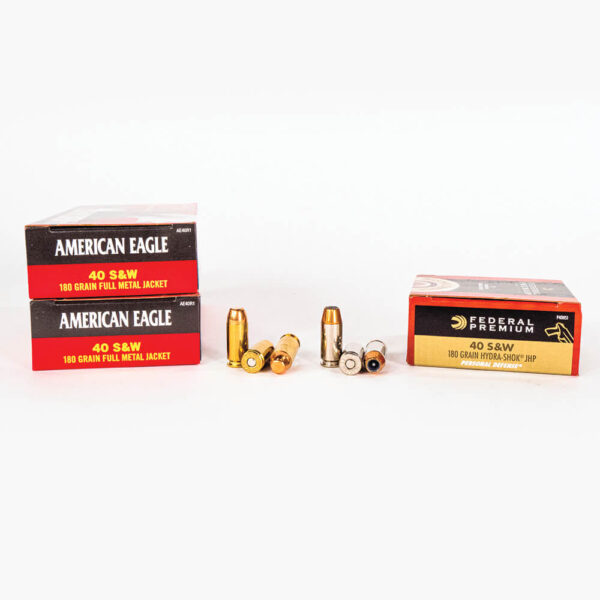 40 SW 180gr FMJ JHP Combo Pack Federal PAE40180 Ammo Box Sides with Rounds