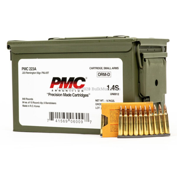 PMC Bronze 223A MB 223 Remington 55 Grain FMJ ammo can w clips and box