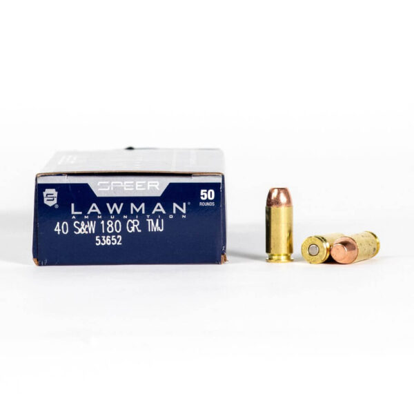Speer Lawman 53652 40 Smith & Wesson 180 Grain TMJ Ammo Box Side